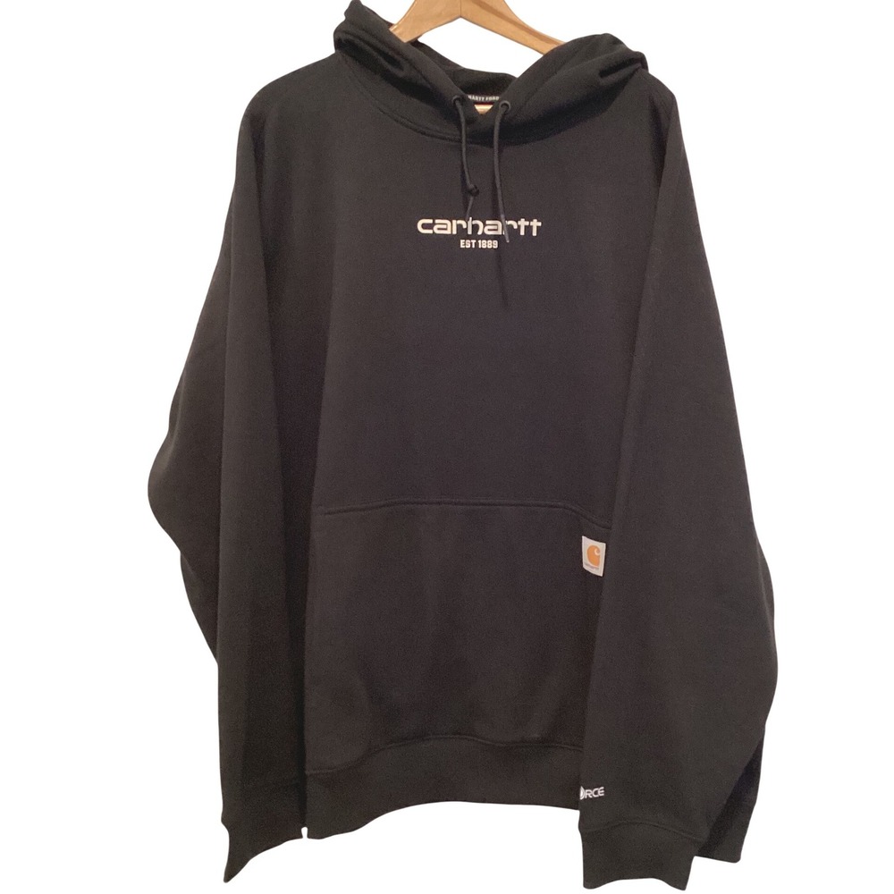 Carhartt Force Relaxed Fit Black Hoodie Logo Sweatshirt - XXL